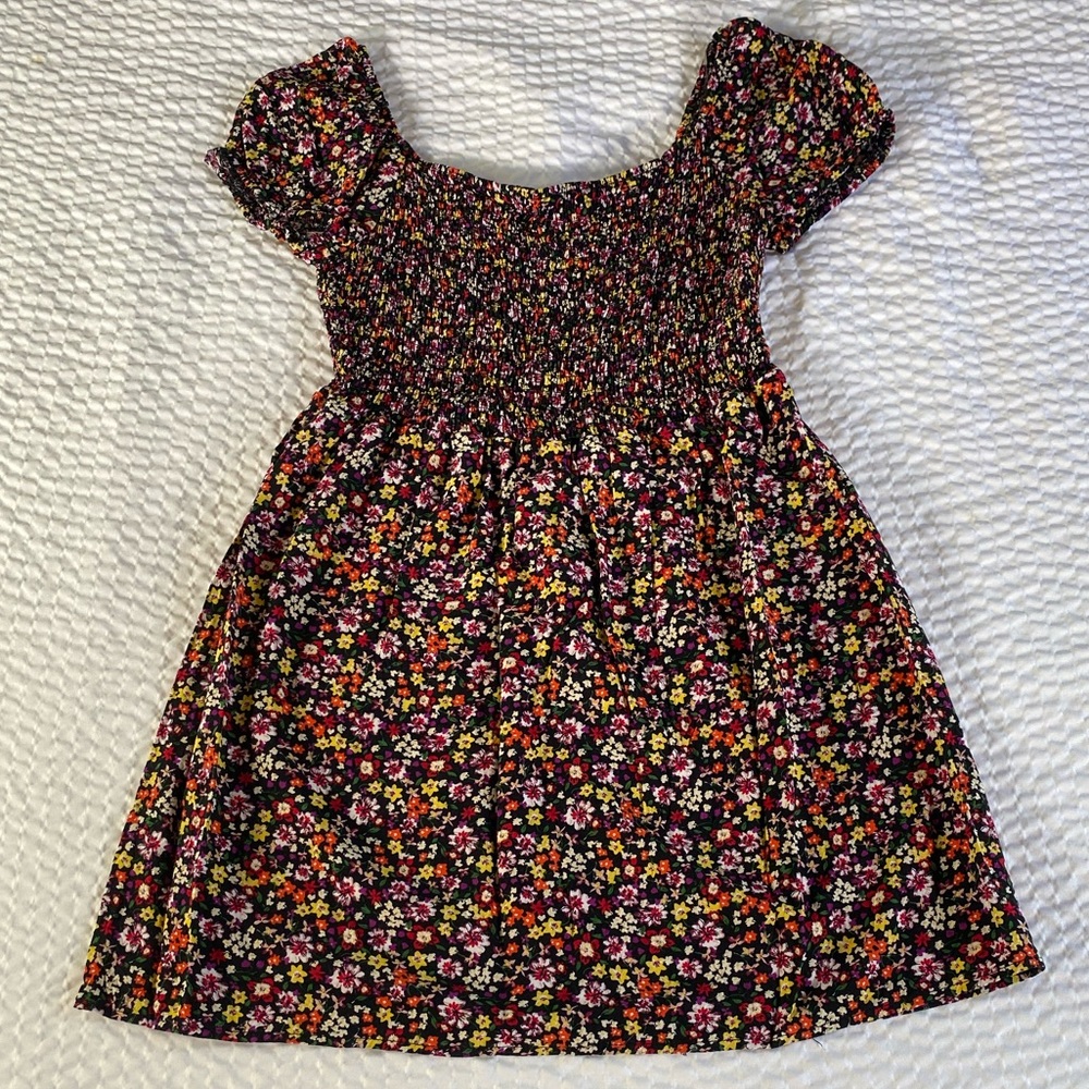 Black & Red Floral Print Off the Shoulder Knee Length Dress